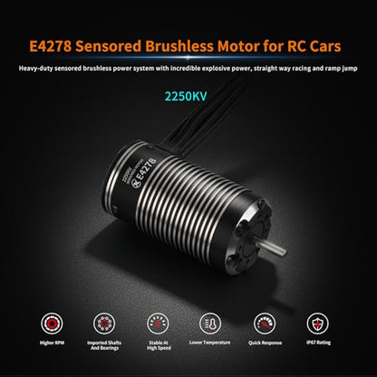 XC E4278 Sensored Brushless Motor for RC Car,2250KV,3-6S Lipo,IP67 Water Proof,Applicable to:1/8 Truck Monster