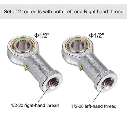 uxcell PHSB8 1/2 Inch Female Rod End Bearing Set - 2pcs of 1/2-20 Left and Right Hand Thread Rod Ends with Jam Nut - size: 1/2