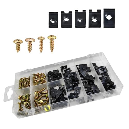 170 PCS Car Screw Assortment Kit, 9 Sizes U-Clip and Screws Body Fastener, Dash Door Panel Interior Replacement Clips, Universal for Most Cars Repair Accessories