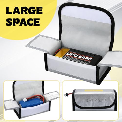 Aliceset 8 Pcs Lipo Battery Bag Lithium Battery Storage, Fireproof and Explosion Proof Bags Guard Safe Pouches for Charging Home Travel Office Supplies (185 x 60 x75 mm) - size: 185 x 60 x75 mm