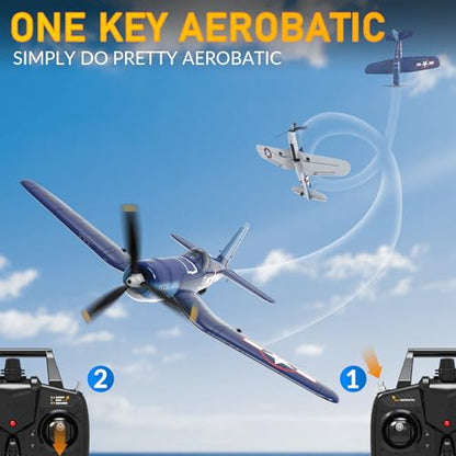 F4U Corsair RC Planes for Adults, RTF 4 Channel Remote Control Airplanes with 6-Axis Gyro, 3 Flight Modes, One-Key Aerobatics, Wingspan 400mm RC Airplane with 3 Batteries, Ideal for Outdoors