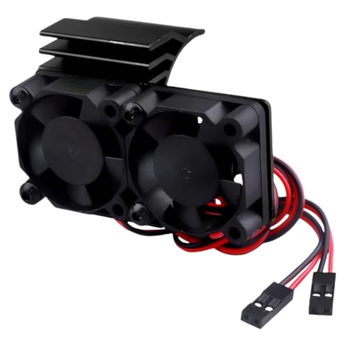 RC Motor Fan Radiator Aluminum Heat Sink Twin Cooling Fan for 1/10 RC Car 540/550 Track HSP HPI Wltoys Himoto Tamiya (Black)