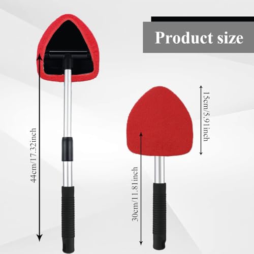 Windshield Cleaning Tool, Car Window Cleaner, Windshield Cleaner with 4 Washable Reusable Microfiber Pads and Extendable Handle, Auto Glass Wiper Cleaning Kit Universal for Car (Red) - color: Red