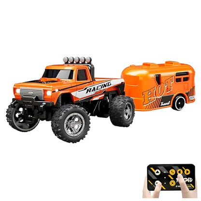 Mini Rc Truck, 1:64 Scale Monster Truck Remote Control Car with Lights, 2.4Ghz Mini Alloy Remote Control, Speed/Steering Adjustable (Orange) - color: Orange