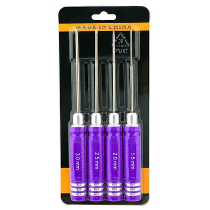 4 Pieces Hex Screw Driver Set 1.5mm 2.0mm 2.5mm 3.0mm Allen Wrench Keys Screwdriver Kit RC Repair Tools for Traxxas RC Car Drone Multi-Axis Helicopter Arrma Axial Losi Redcat Racing (Purple) - color: Purple