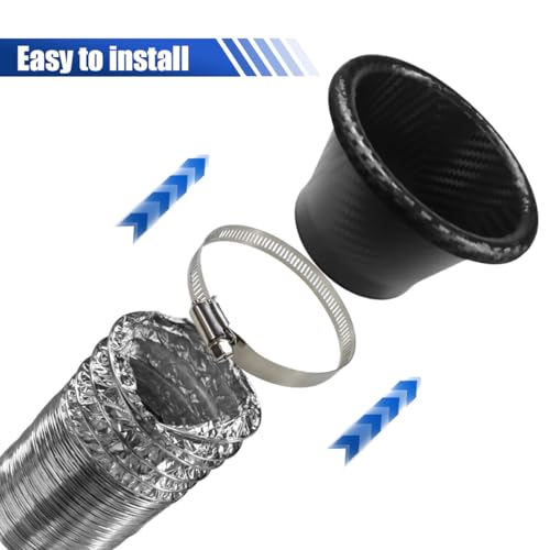 Craedli Carbon Fiber Car Air Intake Duct, Round Car Front Bumper Brake Air Intake Pipe with Extendable Flexible Hose and Hose Band, Universal Automotive Modified Replacement for Most Cars(Round) - size: Round