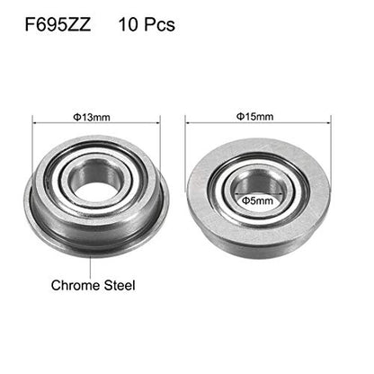 uxcell F695ZZ Flanged Ball Bearing 5x13x4mm Double Metal Shielded (GCr15) Chrome Steel Bearings 10pcs - size: 5x13x4mm