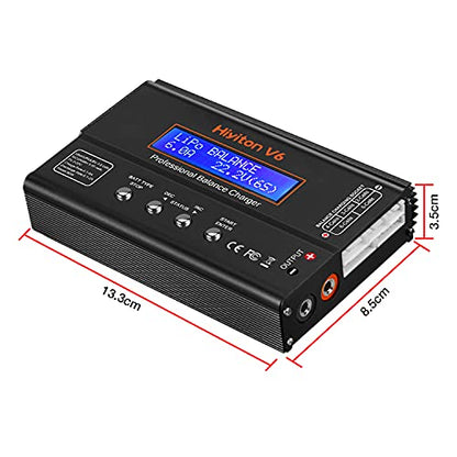 Lipo Battery Charger, 1S-6S Balanced Charger Discharger, 1-6S Lipo Li-ion NiMH NiCD Li-Fe Battery with Tamiya XT60 Deans Futaba Connector - color: black