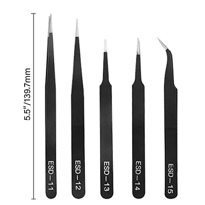 10PCS Precision Tweezers Set Anti-Static Industrial Tweezers Set Stainless Steel Tweezers Kit for Electronics Lab Jewelry and Craft Making（Black） - size: 10Pack