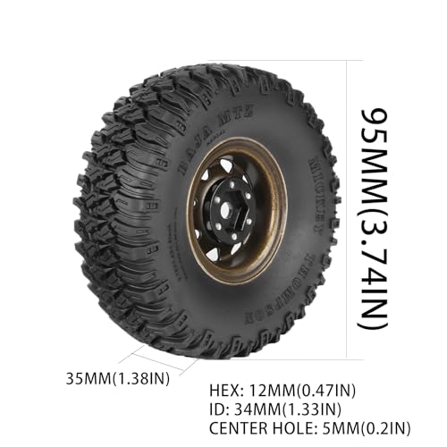 4PCS 1.55 inch Aluminum Metal Beadlock Wheels Rim Rubber Tires Set Replacement for 1/10 RC Crawler Car for D90 TF2 Tamiya CC01 CC02 LC70 JIMNY Axial AX90069 Upgrade Parts(Bronze) - color: Bronze