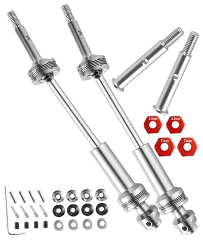 RC Upgrades Part Rear Drive Shaft CVD Front Axles for 1/10 Rustler VXL 2WD Slash VXL 2WD,Stampede VXL 2WD,Hoss VXL 2WD,2pcs Stainless Steel #45 Drive Shaft with Red Hex,Silver - style: Silver w/Red (for 2wd)