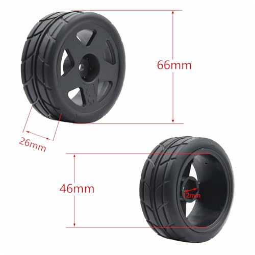 66mm 4PCS 1/10 RC On-Road tires and Hard Plastic wheels set Hex 12mm For WRC Drift Car Conversion 1/10 RC On-Road Car Traxxas Tamiya FW06 TT02 HPI HSP 94122 Kyosho%T065 (black) - color: black