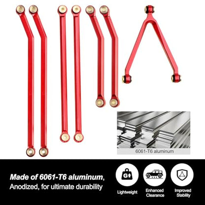 High Clearance Chassis Links Front 4 Links Set for SCX24 Gladiator AXI00005 Axial 1/24 RC Crawler Car Upgrades, 8pcs (Red) - color: Red