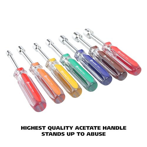 GreatNeck ND71 7-Piece Metric Nut Driver Set, Chrome Vanadium Steel Nut Drivers, Rust-Resistant Finish Nut Drivers Set, Acetate Nut Driver Handle, Color-Coded for Quick Identification - size: Metric