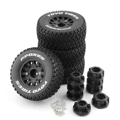 1/10 1/8 Truck Wheels and Tires 12mm 14mm 17mm Hex OD 4.41" RC Short Course Tires for 1:8 1:10 Off Road Truck Car Traxxas Slash 2WD 4×4 Rc4wd Arrma Senton Axial Losi Redcat 4PCS (Black) - color: Black