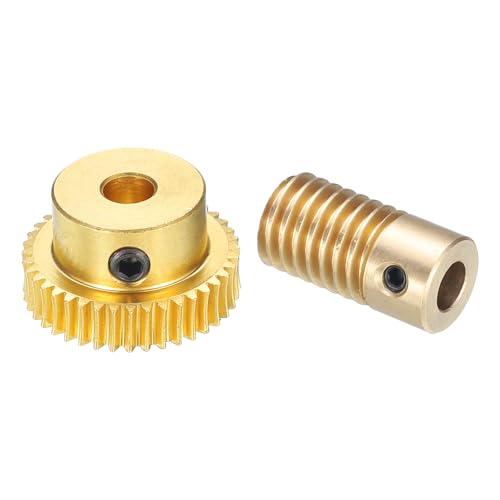uxcell Worm Gear Set - 0.5 Module 40:1 Reduction Rate 5mm Hole Dia Gear Shaft and 5mm Hole Dia Gear Wheel 40T Drive Gear Box (Brass) - size: 5mmx5mm Bore, style: 0.5 Mod 40T