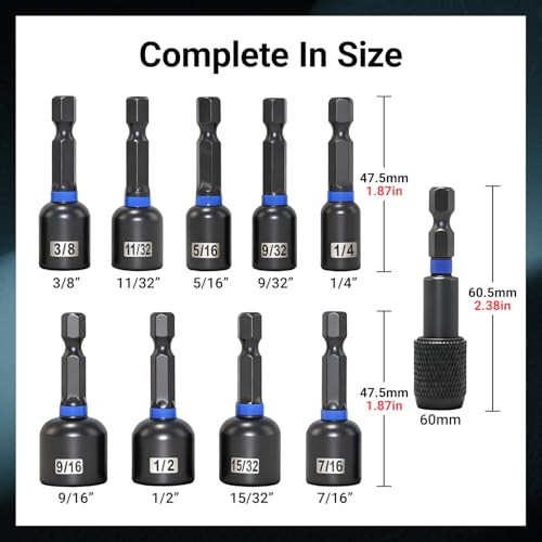 10-Piece Magnetic Nut Driver Set - SAE (1/4" to 9/16") Nut Driver Set with Bit Extension - Cr-V Magnetic Socket set, Slotting Tool Box - size: 10-Piece Magnetic Nut Driver Set