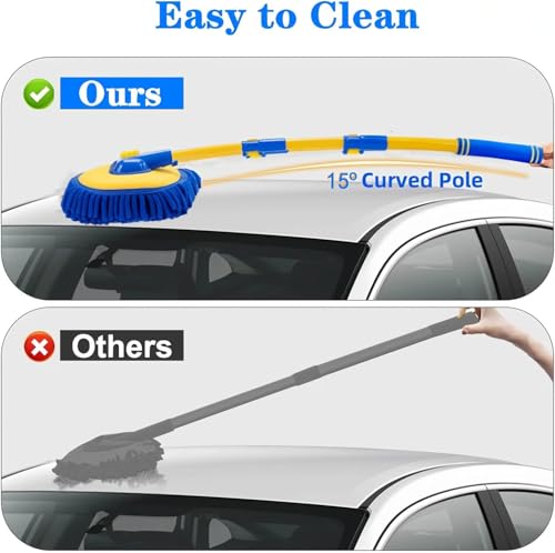 43'' Car Wash Brush with Long Handle Chenille Microfiber Car Wash Kit Mitt Retractable Bent Pole Car Wash Mop for Cars RV Truck Boat (Blue-1) - color: Blue-1