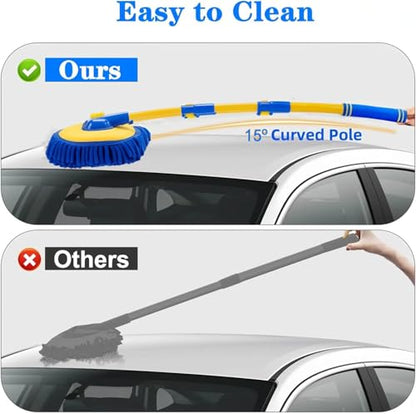 43'' Car Wash Brush with Long Handle Chenille Microfiber Car Wash Kit Mitt Retractable Bent Pole Car Wash Mop for Cars RV Truck Boat (Blue-1) - color: Blue-1