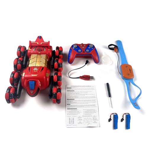 Remote Control Car, Gesture Sensing RC Stunt Car, 8WD Transform Robotdog Climbing Toys with Spary and Light, 360° Rotating, 2.4GHz 8 Wheels RC Cars with 2 Batteries (Red) - color: Red, size: 2 Batteries