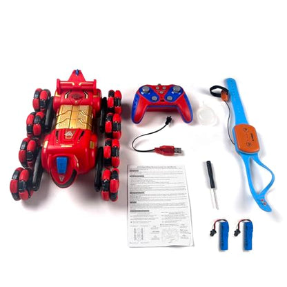 Remote Control Car, Gesture Sensing RC Stunt Car, 8WD Transform Robotdog Climbing Toys with Spary and Light, 360° Rotating, 2.4GHz 8 Wheels RC Cars with 2 Batteries (Red) - color: Red, size: 2 Batteries