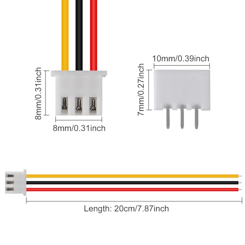 10Pairs JST-XH Connector Kit, XH 2.54mm 3 Pin Header Male and Female Connectors Plug Adapter with Flat Wire Cable 200mm 26AWG Compatible with JST XH (3P) - color: 3P