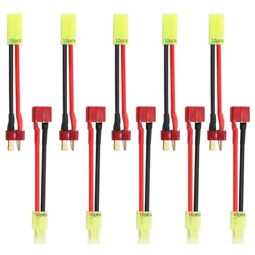 Mini Tamiya Connector to Deans - T Plug 10pcs 16AWG Male Reversed Female Cable Wire Adapter for Airsoft RC Car Truck ESC Lipo Nimh Battery Connectors Charging Connection 5 Pairs