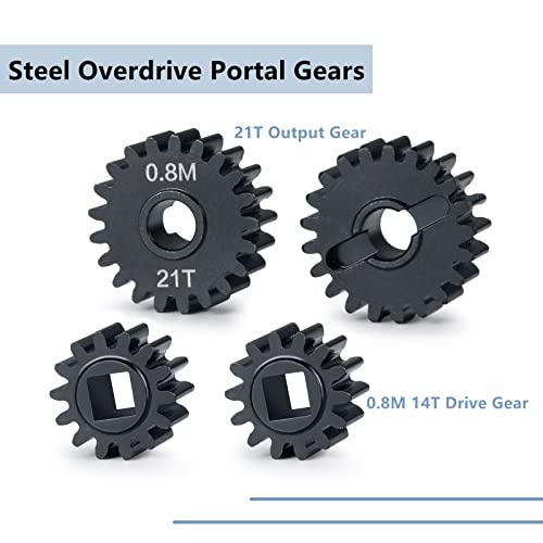 MORLORDY RC Aluminum Alloy Overdrive Portal Gears 0.8M 14T Drive Gear 21T Output Gear Set for 1/10 Scale SCX10 III Capra AXI03000 AXI03004 Upgrade Gears - size: 14T 21T