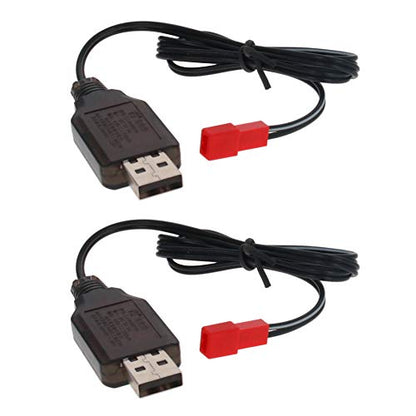 Fielect 2pcs JST-2P USB Charger Cable 4.8v 250MA Output Ni-Cd Ni-Mh Battery Pack for RC Excavator RC Cars - color: 2pcs