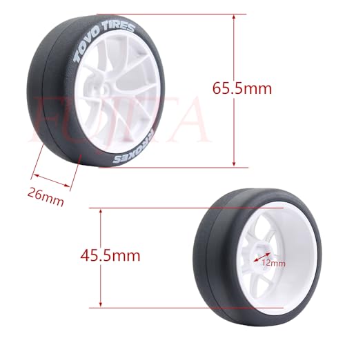 fujita 12mm hex 1/10 RC Drift Tires and Hard Plastic Wheels Rims Rally Racing Tyres for Tamiya XV01 XV02 TT02 PTG HSP RGT Kyosho FAZER MK2 Lc Racing PTG (White) - color: White