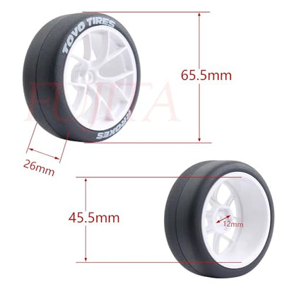 fujita 12mm hex 1/10 RC Drift Tires and Hard Plastic Wheels Rims Rally Racing Tyres for Tamiya XV01 XV02 TT02 PTG HSP RGT Kyosho FAZER MK2 Lc Racing PTG (White) - color: White