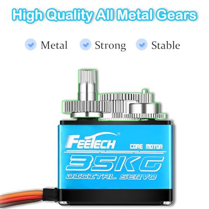 Feetech FT5330M 35KG Digital RC Core Servo Motor Waterproof Metal Gear 25T Servo Arm Horn 180 Degree 6V-7.4V for Metal Gear 1/8 1/10 Baja Car（Pack of 2）