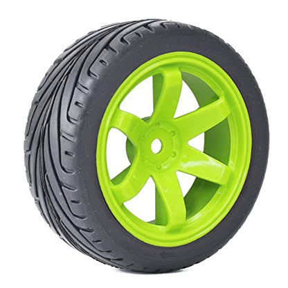 4PCS RC Car Rubber Tires and Plastic Wheels Rims Compatible with 1/10 Scale On Road Touring Racing Flat Drift Car for HSP HPI Tamiya Sakura (Green) - color: Green