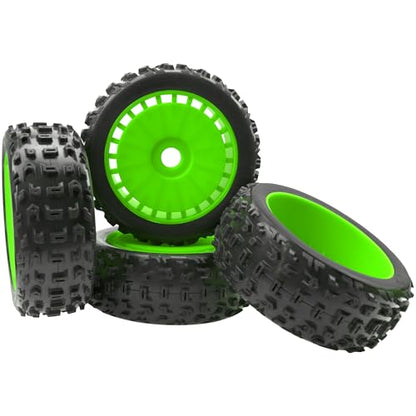 ShareGoo OD 4.64" RC Buggy Rubber Tires w/Plastic Wheel Rims 17mm Hex - Compatible with Arrma 1/8 Typhon 6S 3S BLX Talion 6S BLX Redcat Team Losi HPI HSP Kyosho MP10 1/8 Off-Road RC Buggy (Green) - color: Green