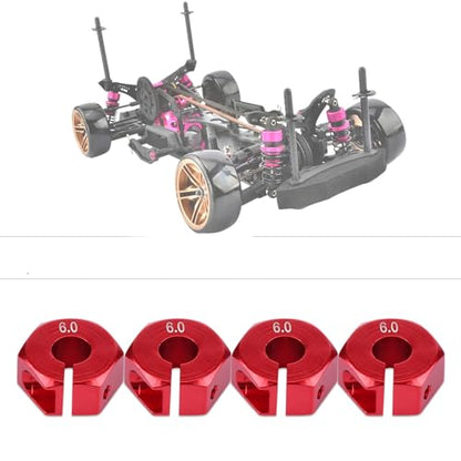 4 Pcs Universal Wheel Hex Hub Adapters,12mm Wheel Hex Mount with Pins and Screws,Wheel Hex Drive Adapters Hub RC Model Vehicle Accessory for RC Spare Part RC Car Upgrade Parts (6.0MM red) - size: 6.0MM red