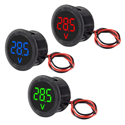 3PCS DC 4-100V LED Digital Display Circular Two-Wire Voltmeter DC Digital Voltmeter Head Display Reverse Connection Protection - color: Blue+Green+Red