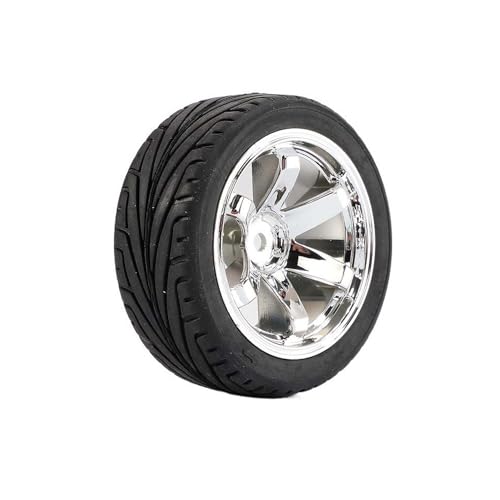 4PCS 1:10 RC Tires and Plastic Wheels Rims for 1/10 Scale On Road Touring Racing Drift Car HSP HPI Tamiya (Silver) - color: Silver