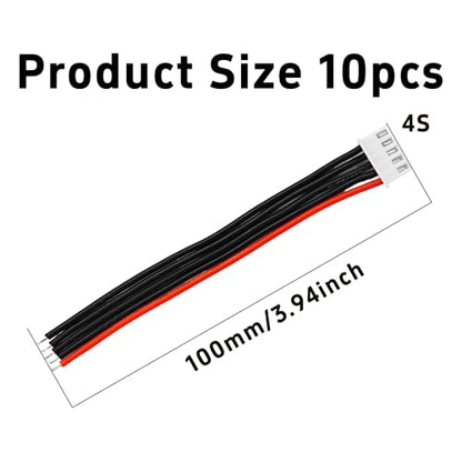 10PCS JST-XH 4S Balance Extension Cable, 3.9" 22AWG Silicone Lead Wire for LiPo Battery Charger, RC Balance Plug Connector Adapter - size: 4S