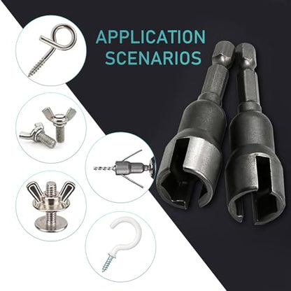 Power Wing Nut Driver Set, Hex Shank Nut Disassembly Tools for Panel Nuts Bolts C Hook Screws Eye, Wing Slotting Socket Wrench, Universal for Most Cars Trucks (Black #2.5 In Height)