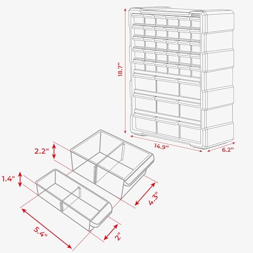 Small Parts Organizer for Hardware & Screws | 39 Removable Bins with Dividers | Wall Mount or Desktop Craft & Lego Storage Cabinet | 19” x 15” x 6” BX08-4013 - style: 39 Drawers