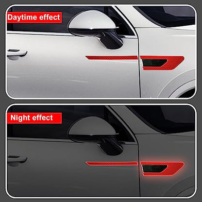 12Pcs Red Reflective Car Sticker Set Rearview Mirror Reflective Stickers Side Stickers Door Handle Sticker 3D Carbon Fiber Anti Scratches Protective Films - color: red