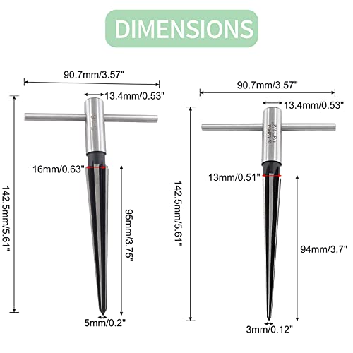 T Handle Tapered Reamer Set, 1/8"-1/2" & 3/16"-5/8", 2 Pieces | 3-13mm & 5-16mm, Bridge Pin Hole Handle Tapered Reamers, 6 Fluted Chamfer Reaming, Guitar Woodworker Luthier Tool - size: 1/8"-1/2" & 3/16"-5/8"