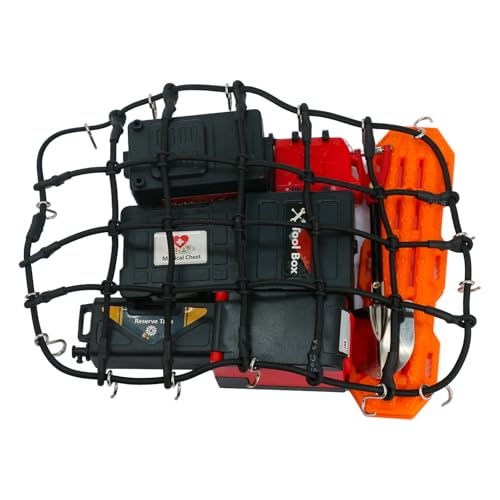 11Pcs Roof Rack Accessories Set Simulation Luggage Net/Fuel Tanks/Shovel/Recovery Boards/Fishing Boxes Tool Case/Antennas Compatible with 1/10 Scale RC Crawler TRX4 TRX6/SCX10/Gen7 Gen8