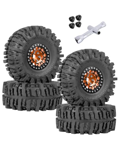 RC 1.9 Beadlock Wheels and Tires for 1/10 SCX10 SCX10 II 90046 SCX10 III AXI03007 SCX10 Pro TRX4 TRX6 Gen7/8 D90 VS4-10 MST CFX RC Crawler Car,Aluminum 1.9 Beadlock Wheel Rims and Tires,Gold - color: Gold for Axial SCX10
