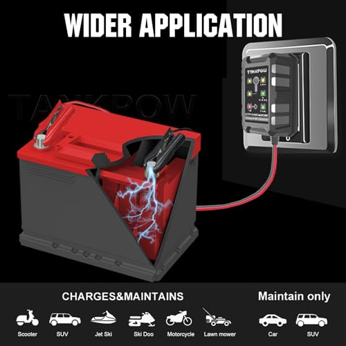 6V/12V 1.5A Automatic Battery Charger,Smart Battery Charger with Overcharge Protection,Trickle Charger Maintainer for Cars,Motorcycle,Lead-Acid&Lithium(LiFePO4) Deep Cycle Batteries