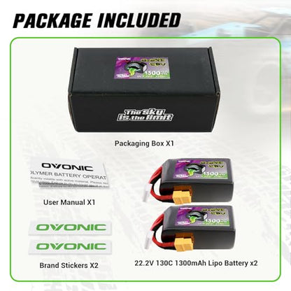 OVONIC 22.2V 6S Lipo 1300 mAh 130C Lipo Battery with XT60 Plug ?2 Pack?