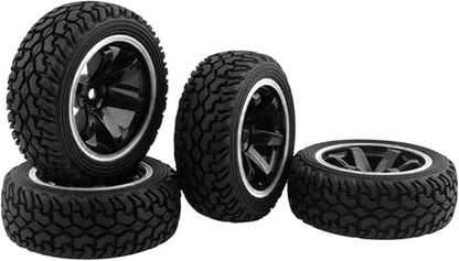 4PCS 75mm Rubber Tires and 6Spokes Plastic Wheel Rims Tyre for 1/10 RC On-Road Drift Racing Car 1:14 1:16 Rally Car for Tamiya Kyosho HPI HSP TT02 Upgrades Parts (Black Silver) - color: Black Silver