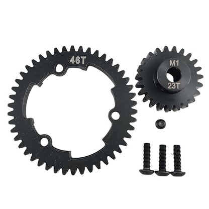 Hardened Steel 1.0 Mod Spur Gear with 23T Pinion for X-Maxx Maxx E-Revo (46T) | 1/5 Scale,1/7 XO-1,1/10 Maxx,E-Revo 2.0 VXL,Heavy Duty,Upgrade Parts,6449 Compatible,High Strength - style: 46T