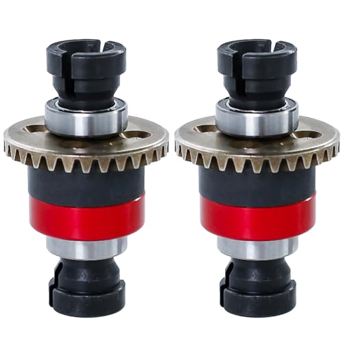 Assembled Differential 30T 0.8Mod for ARRMA 1/18 Granite GROM, Typhon GROM, 1/14 Mojave GROM, 1/12 Losi AWD RC Racecar, RC Front & Rear Universal Upgraded Metal Differential 2Pcs (Black/Red) - color: Black-red