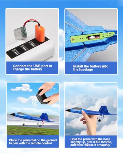 ANTSIR F22 RC Airplane for Kids Boys Adults Beginners Easy to Fly Gift | Gyro Stabilizer, LED Lights, 2.4GHz 2 Channel, 2 Batteries EPP Foam RC Glider, 2.4GHz Remote Control Fighter Jet - color: Blue F22-2 Batteries Kf